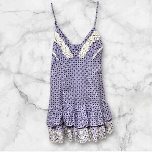 Purple floral Lace Trimmed ruffle skirt spaghetti strap dress size large